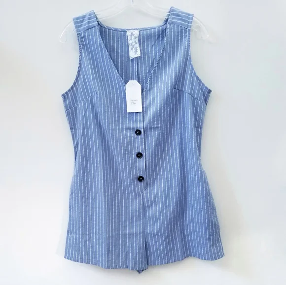SADIE & SAGE Blue Journey Stripe Romper Size M - Picture 3 of 8